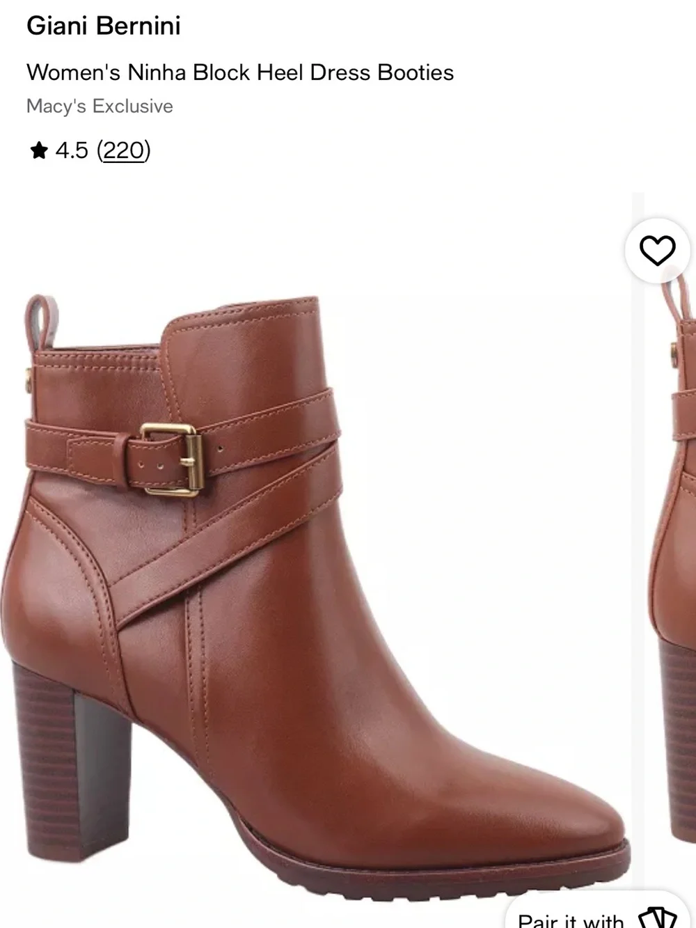 Giani Bernini Chestnut Brown Leather Block Heel Ankle Booties with Buckle
